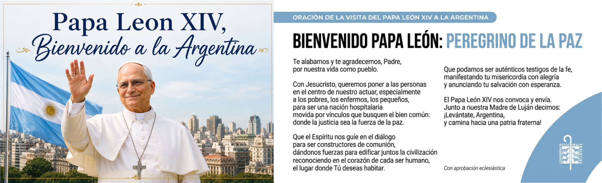 Bienvenida al Papa León XIV a la Argentina, junto a la Oración oficial de la Conferencia Episcopal Argentina